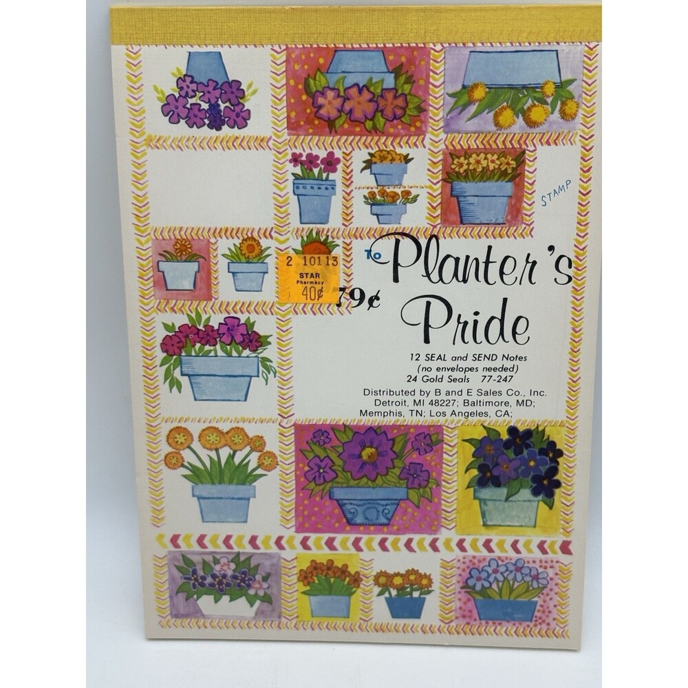 Vtg Writing Stationery Planter’s Pride Notes Pratt Tablet 14 Notes & Gold Seals